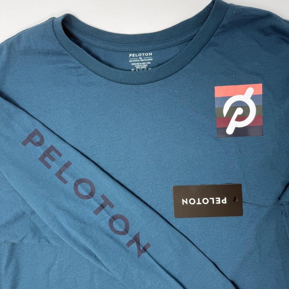 Peloton Venice Oversized Long Sleeve Shirt Mens XL Blue Graphic Logo FA121 NEW